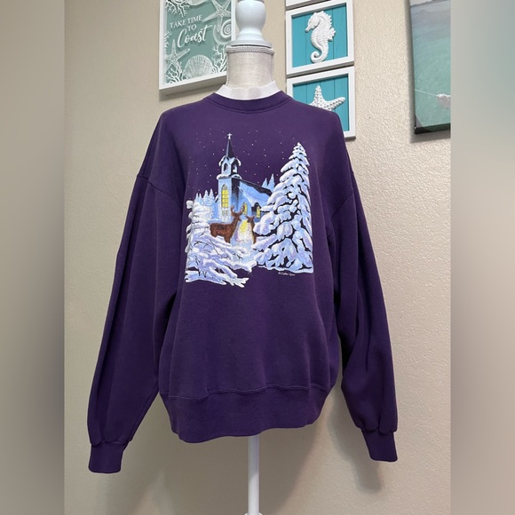 Vintage Gopher Sport Sweatshirt Church Snow Deer Crewneck Pullover Women's XL - Picture 5 of 14